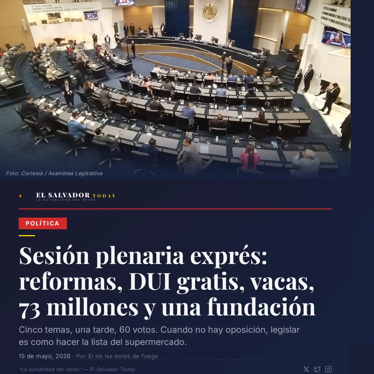 Sesión plenaria exprés: reformas, DUI gratis, vaca