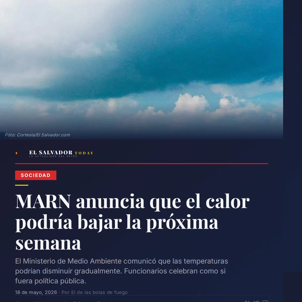 MARN anuncia que el calor podría bajar la próxima 