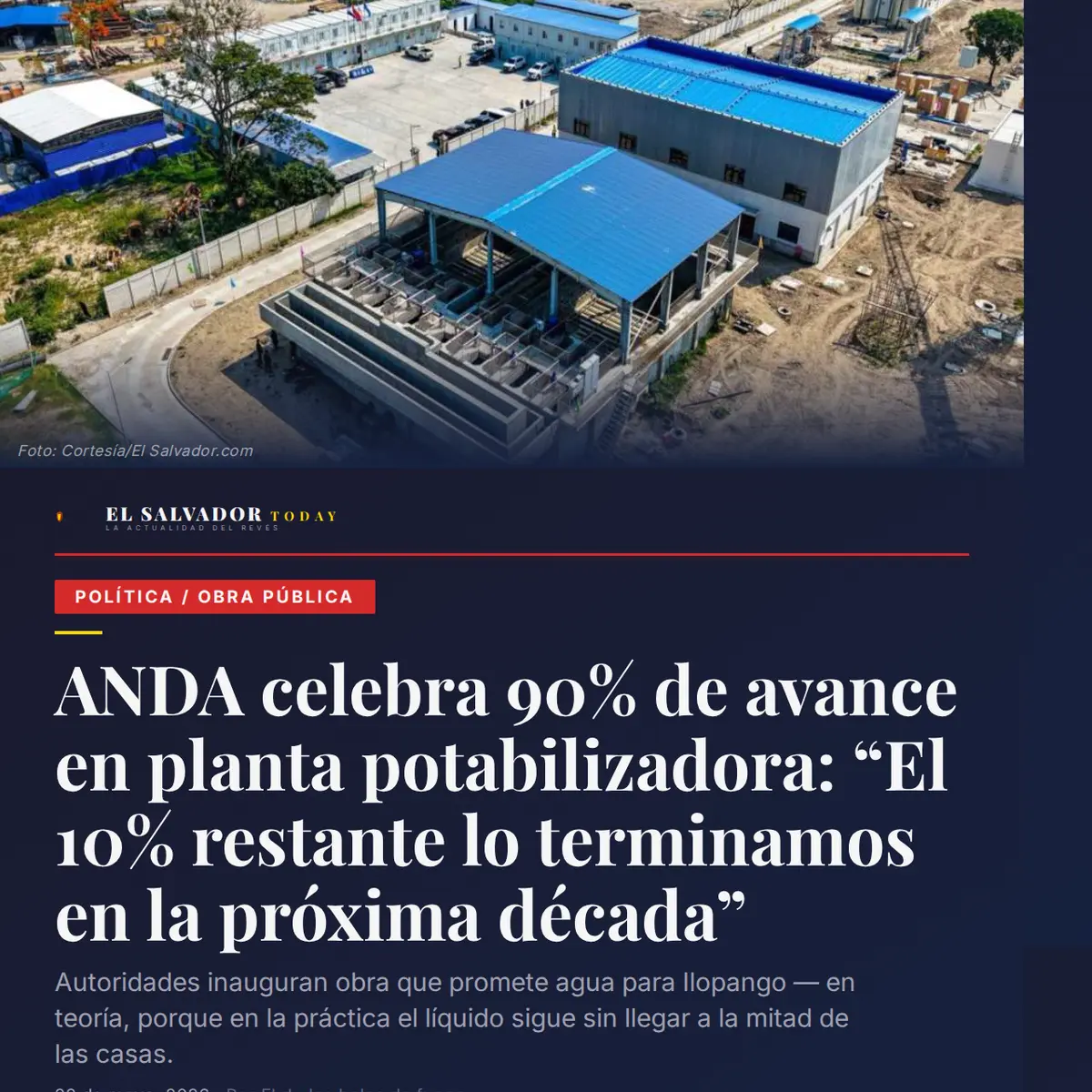ANDA celebra 90% de avance en planta potabilizador