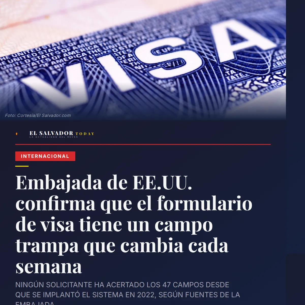 Embajada de EE.UU. confirma que el formulario de v
