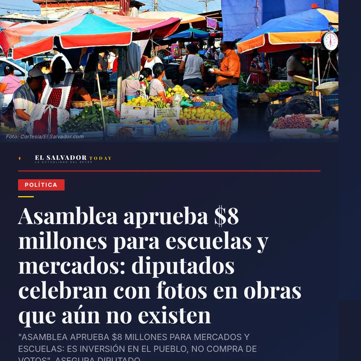 Asamblea aprueba $8 millones para escuelas y merca