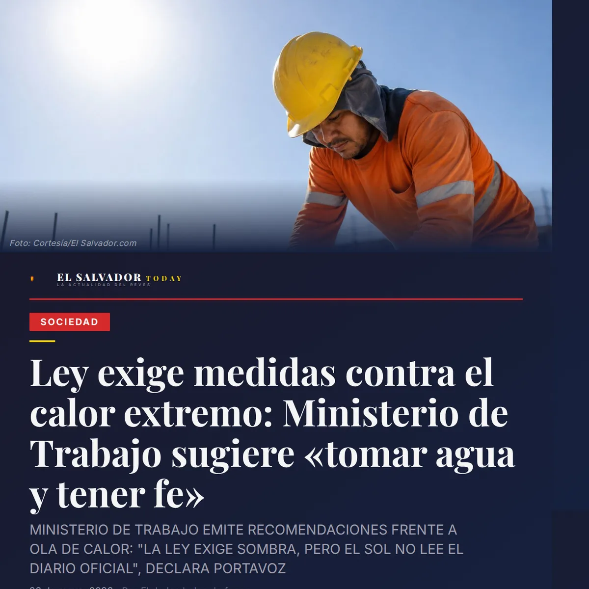 Ley exige medidas contra el calor extremo en traba