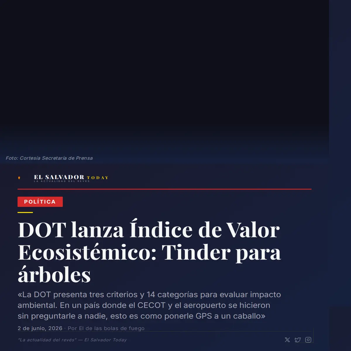 DOT lanza Índice de Valor Ecosistémico