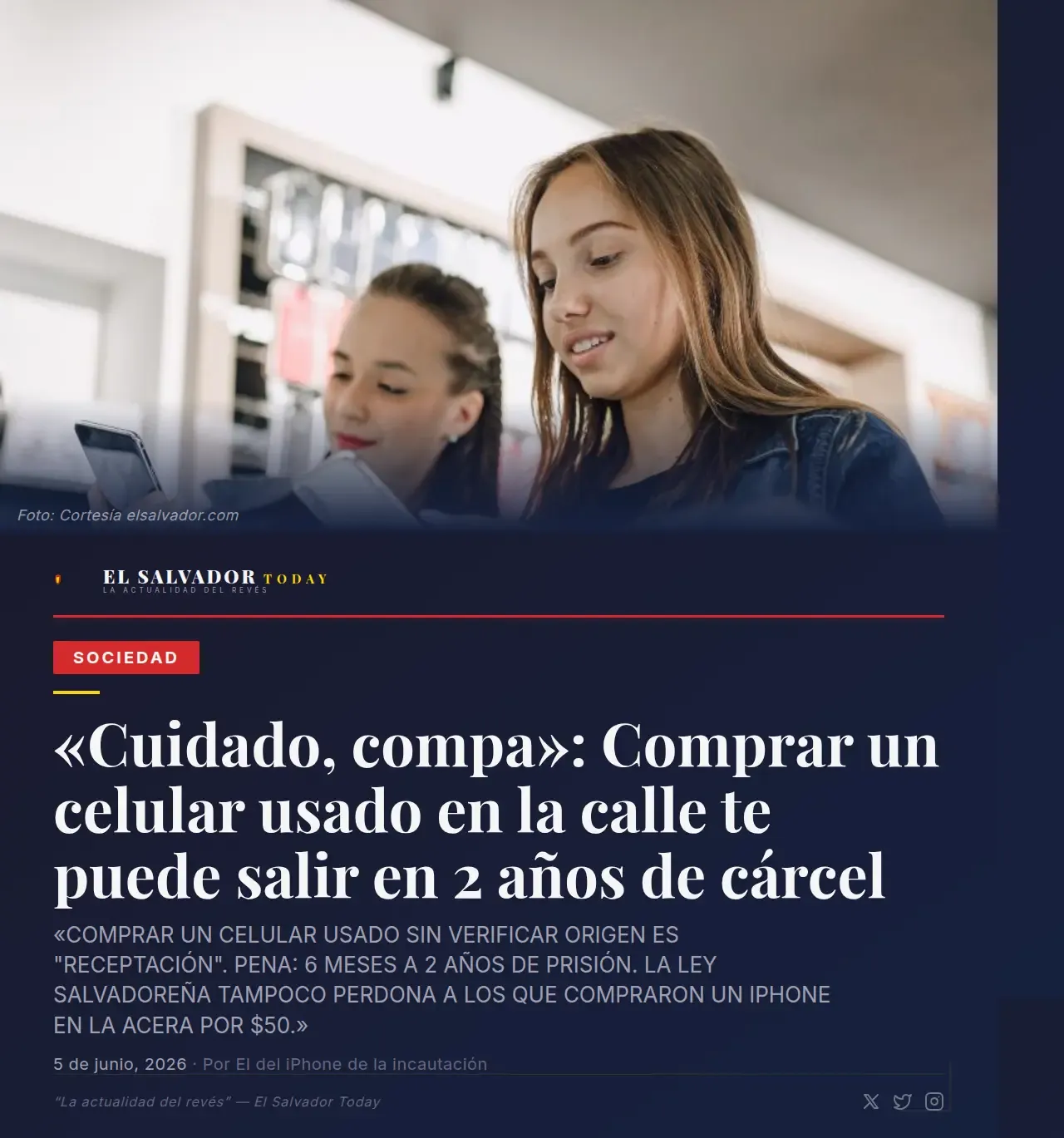 Comprar celular robado en El Salvador