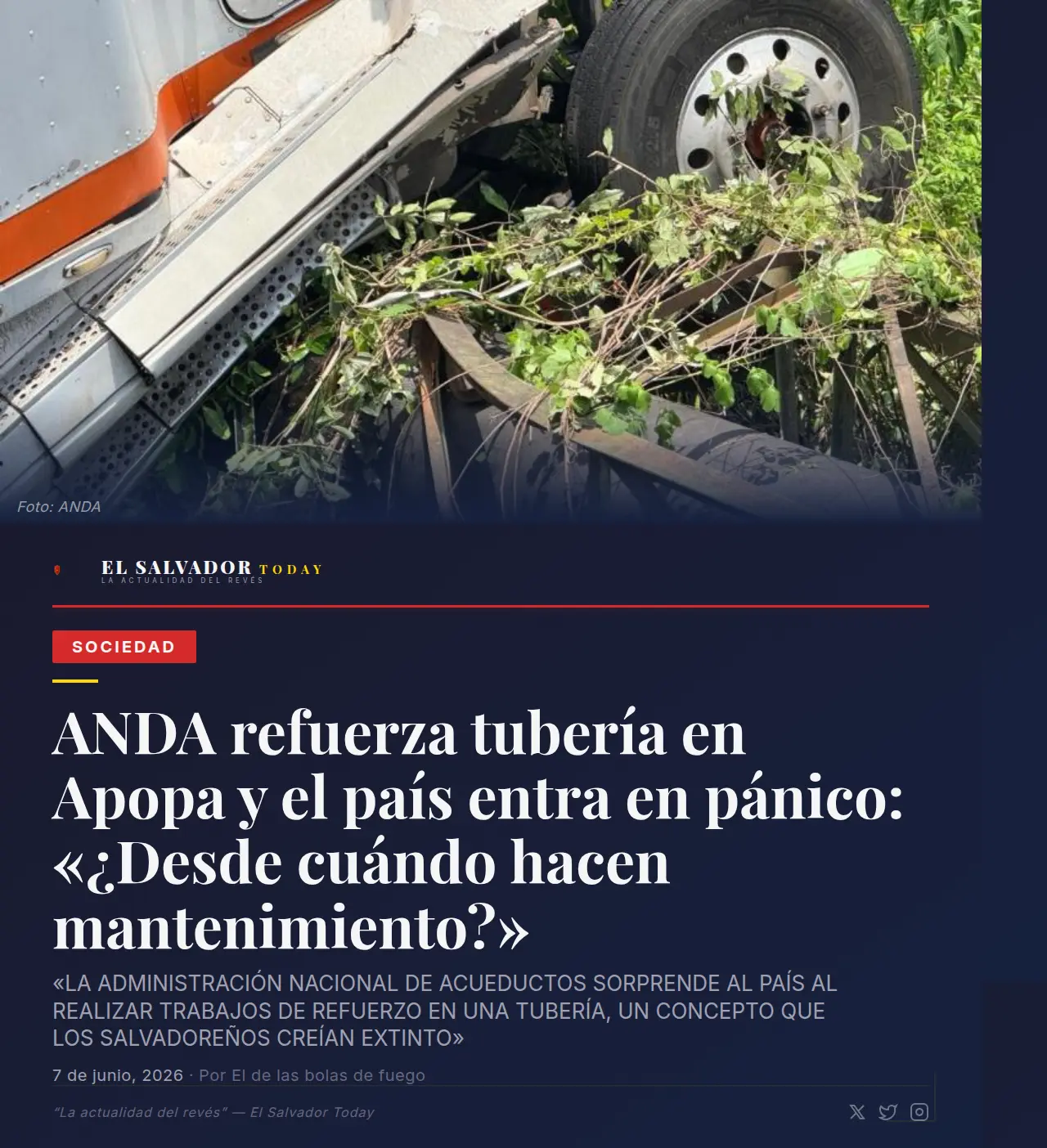 ANDA refuerza tubería en Apopa