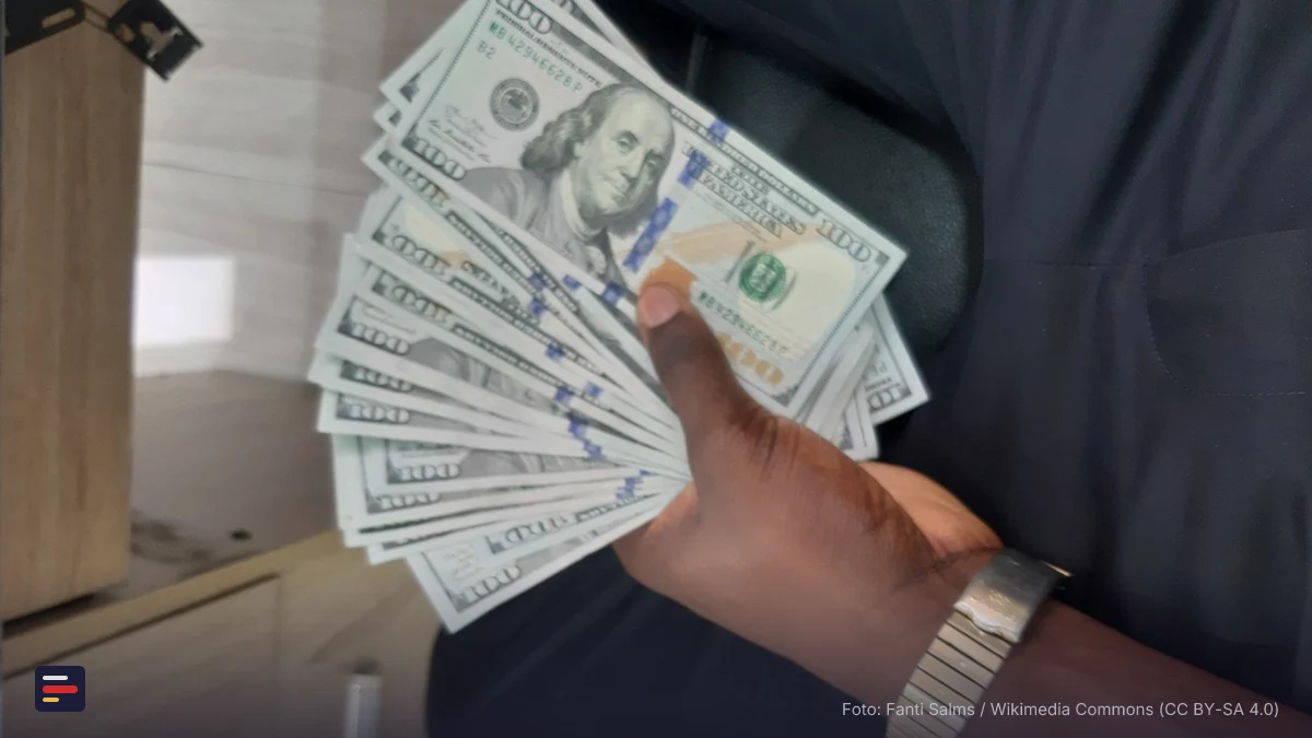 Fajo de billetes de dólares estadounidenses sostenido en una mano